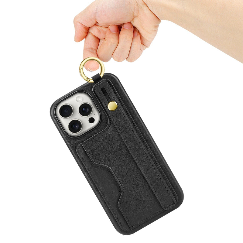 Fingergrip Case with Card Slot for iPhone 15 Pro Max - Black