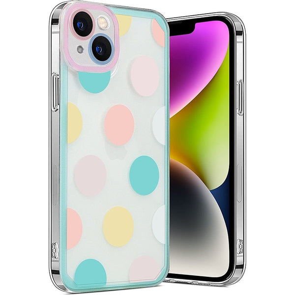 PolkaDot Hybrid-Flex Hard Shell Case for Apple iPhone 14 Plus - Clear/Pink/Teal