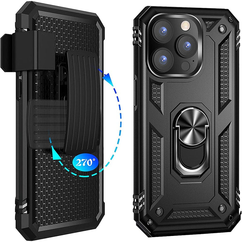 Military Kickstand Series Case with Belt Clip for Apple iPhone 14 Pro Max - Black