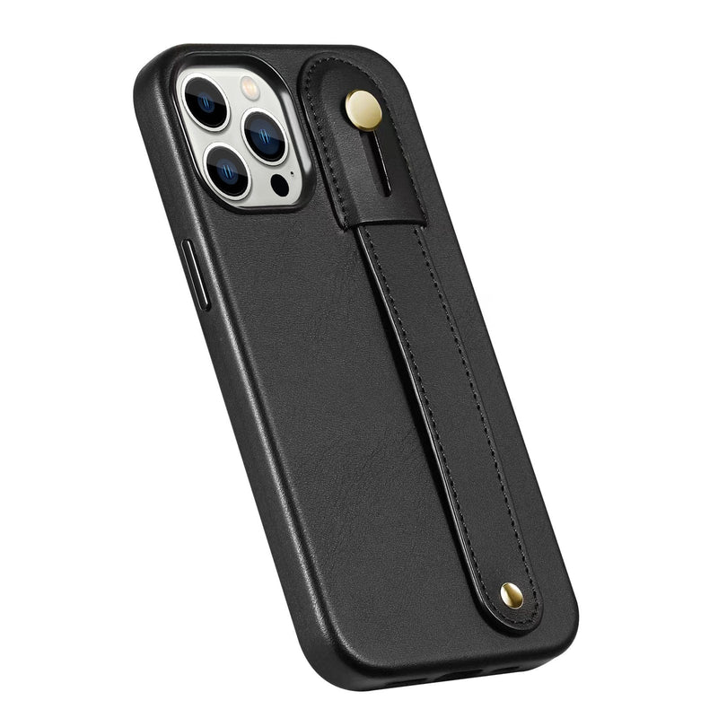 FingerGrip Series Case Genuine Leather with Magsafe for Apple iPhone 14 Pro - Black